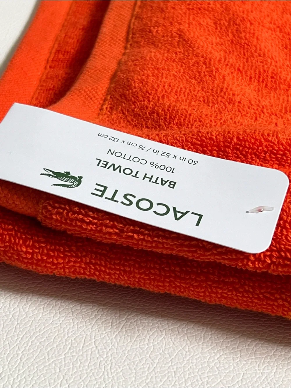 Lacoste Orange Cotton Bath Towel with Logo Band 30in X 52in NEW!!